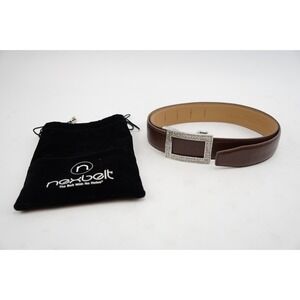 Nexbelt Womens Brown Leather Belt w/Rhinestone Buckle- No Holes Ratchet to‎ 31"